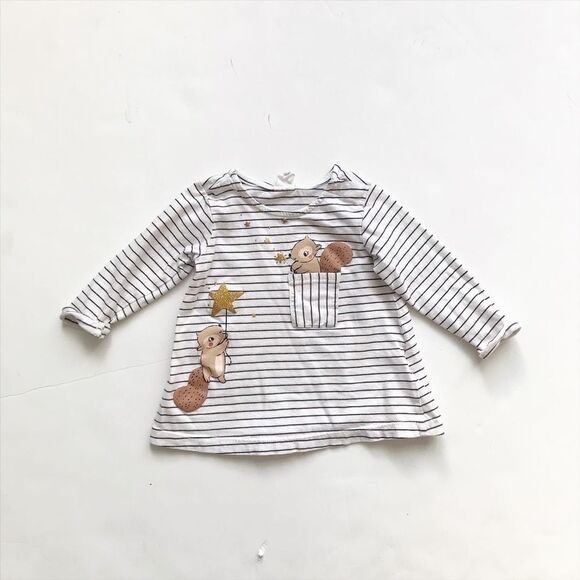 H&M stripe squirrel long sleeve top VGUC 4-6m - Picture 1 of 2